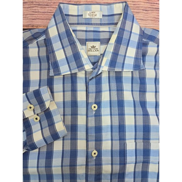 Peter Millar Mens Blue Long-Sleeve Button-Down Shirt Large - Picture 4 of 6
